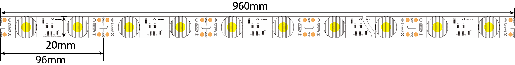 Edge-lit led rigid bar_SMD3030-20LED-20MM-10x25°_top view