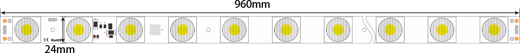 Side edge led rigid bar_SMD2835-20LED-24MM-15x45°_top view