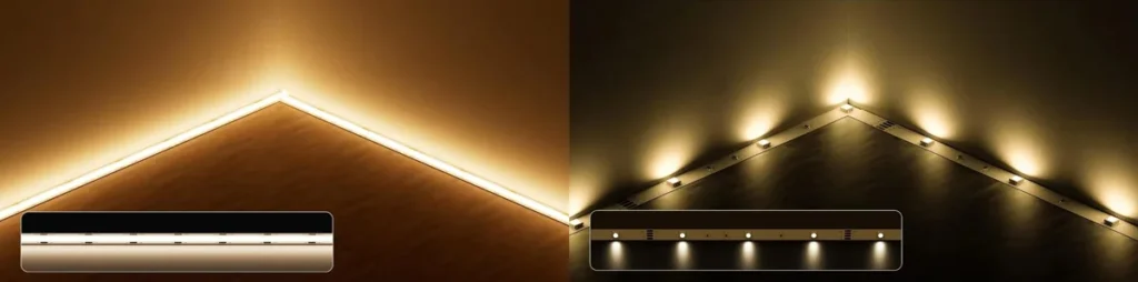 COB LED Strip and SMD LED Strip Hot Spot Comparison