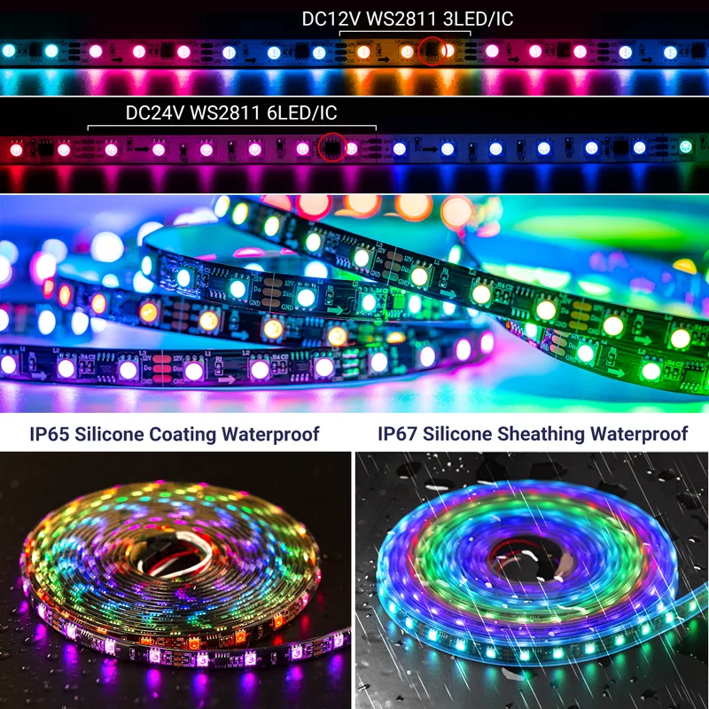 WS2811 DC12V RGB IC LED Strip Addressable Chasing Effect 30,48,60,96,144 LED per Meter_03