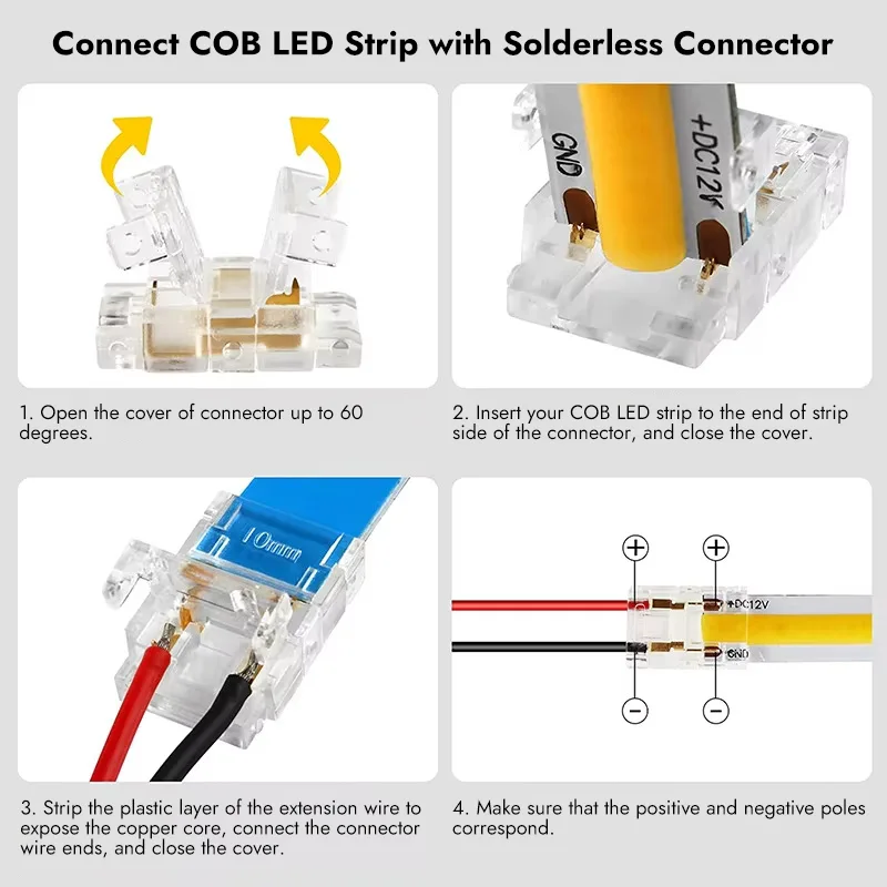 COB LED şeridini lehimsiz konektör ile bağlayın