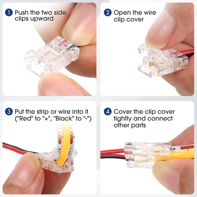 Solderless Connector for COB LED Strip Connection Steps